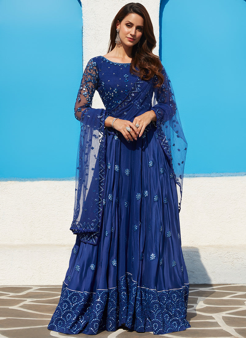 Royal Blue Mirror Embroidered Silk ...